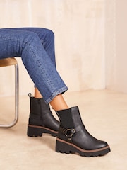 Friends Like These Black Wedge Heel Chunky Biker Faux Leather Ankle Boots - Image 3 of 4
