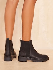 Friends Like These Black Wide Fit Flat Chunky Casual Faux Leather Chelsea Boot - Image 1 of 4
