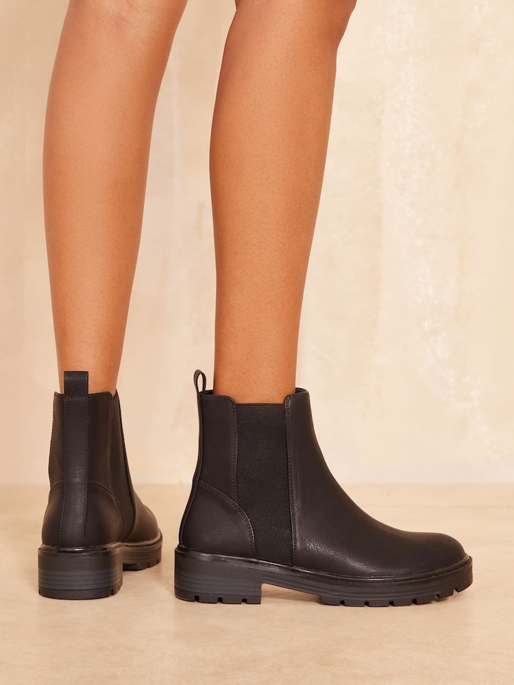 Friends Like These Black Wide Fit Flat Chunky Casual Faux Leather Chelsea Boot - Image 1 of 4