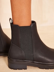 Friends Like These Black Wide Fit Flat Chunky Casual Faux Leather Chelsea Boot - Image 2 of 4