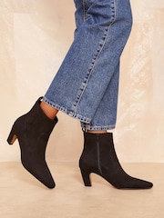 Friends Like These Black Curved Kitten Heel Faux Suede Ankle Boot - Image 1 of 4