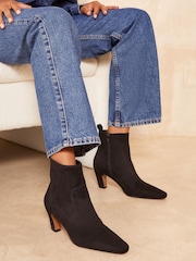 Friends Like These Black Curved Kitten Heel Faux Suede Ankle Boot - Image 3 of 4