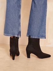 Friends Like These Black Curved Kitten Heel Faux Suede Ankle Boot - Image 4 of 4