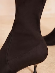 Friends Like These Black Kitten Heel Over The Knee Stretch Boot - Image 4 of 4