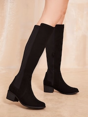 Friends Like These Black Standard Fit Low Block Heel Knee High Faux Suede Boots - Image 4 of 4