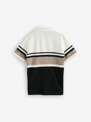 Black/Ecru 100% Cotton Quarter Zip Colourblock Short Sleeve Polo Shirt (3-16yrs) - Image 2 of 4