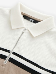 Black/Ecru 100% Cotton Quarter Zip Colourblock Short Sleeve Polo Shirt (3-16yrs) - Image 3 of 4