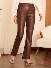 Love & Roses Brown Faux Leather Straight Trousers - Image 1 of 4