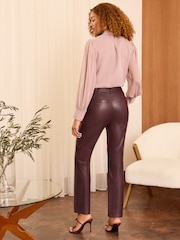 Love & Roses Burgundy Faux Leather Straight Trousers - Image 7 of 8