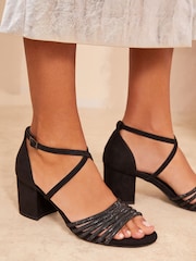 Friends Like These Black Embellished Detail Block Mid Heel Sandals - Image 2 of 4