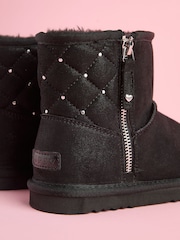 Lipsy Black Studded Side Zip Quilted Panel Faux Fur Suede Lined Ultra Soft Bootie - Image 4 of 4