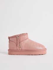 Lipsy Pink Flatform Mule Side Zip Faux Fur Suede Lined Ultra Soft Bootie - Image 1 of 4