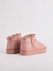 Lipsy Pink Flatform Mule Side Zip Faux Fur Suede Lined Ultra Soft Bootie - Image 2 of 4
