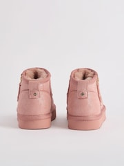 Lipsy Pink Flatform Mule Side Zip Faux Fur Suede Lined Ultra Soft Bootie - Image 3 of 4
