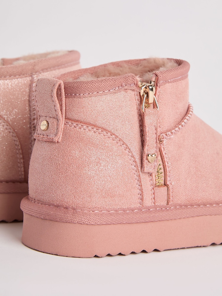 Lipsy Pink Flatform Mule Side Zip Faux Fur Suede Lined Ultra Soft Bootie - Image 4 of 4