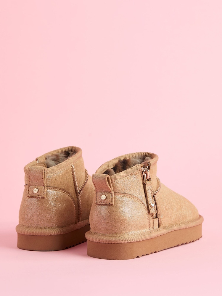 Brun - Lipsy Flatform Mule Zip Side Faux Fur Suede Lined Ultra Soft chaussons - Image 3 of 4