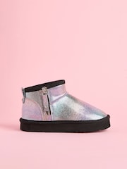 Lipsy Black Flatform Mule Side Zip Faux Fur Suede Lined Ultra Soft Bootie - Image 1 of 4