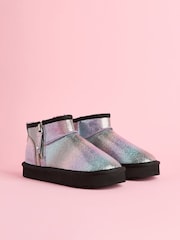 Lipsy Black Flatform Mule Side Zip Faux Fur Suede Lined Ultra Soft Bootie - Image 2 of 4
