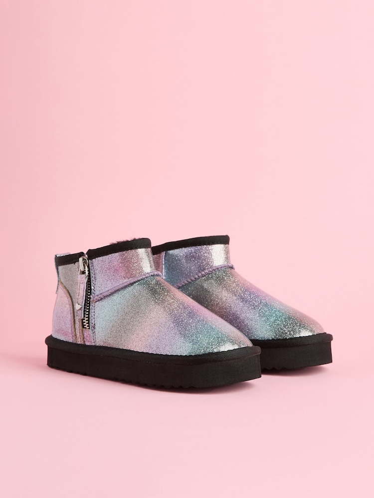 Lipsy Black Flatform Mule Side Zip Faux Fur Suede Lined Ultra Soft Bootie - Image 2 of 4