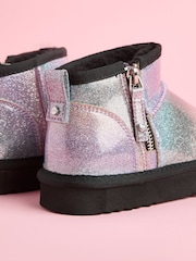 Lipsy Black Flatform Mule Side Zip Faux Fur Suede Lined Ultra Soft Bootie - Image 3 of 4
