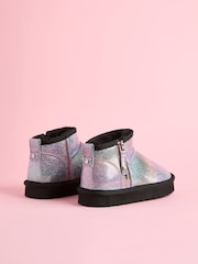 Lipsy Black Flatform Mule Side Zip Faux Fur Suede Lined Ultra Soft Bootie - Image 4 of 4