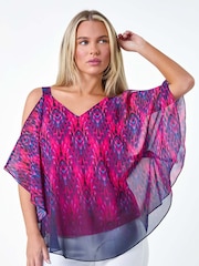 Roman Pink Aztec Style Print Cold Shoulder Top - Image 1 of 5