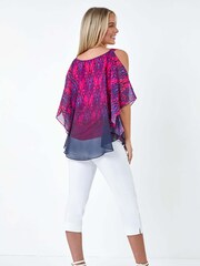 Roman Pink Aztec Style Print Cold Shoulder Top - Image 3 of 5