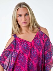 Roman Pink Aztec Style Print Cold Shoulder Top - Image 4 of 5