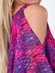 Roman Pink Aztec Style Print Cold Shoulder Top - Image 5 of 5