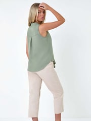 Roman Green Sleeveless Pleat Detail Top - Image 4 of 5