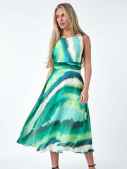 Roman Green Sleeveless Abstract Print Midi Dress - Image 2 of 5