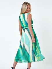 Roman Green Sleeveless Abstract Print Midi Dress - Image 3 of 5