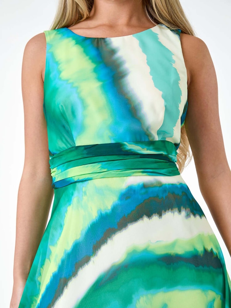 Roman Green Sleeveless Abstract Print Midi Dress - Image 5 of 5