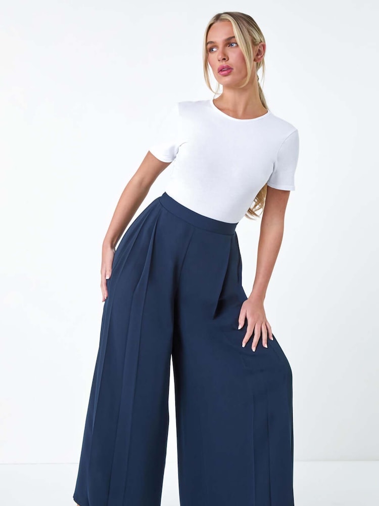 Roman Blue Pleat Side Wide Leg Trousers - Image 2 of 5