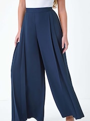 Roman Blue Pleat Side Wide Leg Trousers - Image 4 of 5