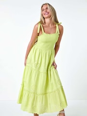 Roman Yellow 100% Cotton Broderie Tiered Maxi Dress - Image 1 of 5
