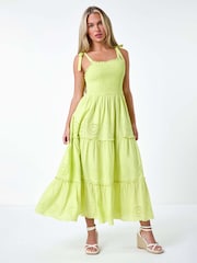 Roman Yellow 100% Cotton Broderie Tiered Maxi Dress - Image 2 of 5