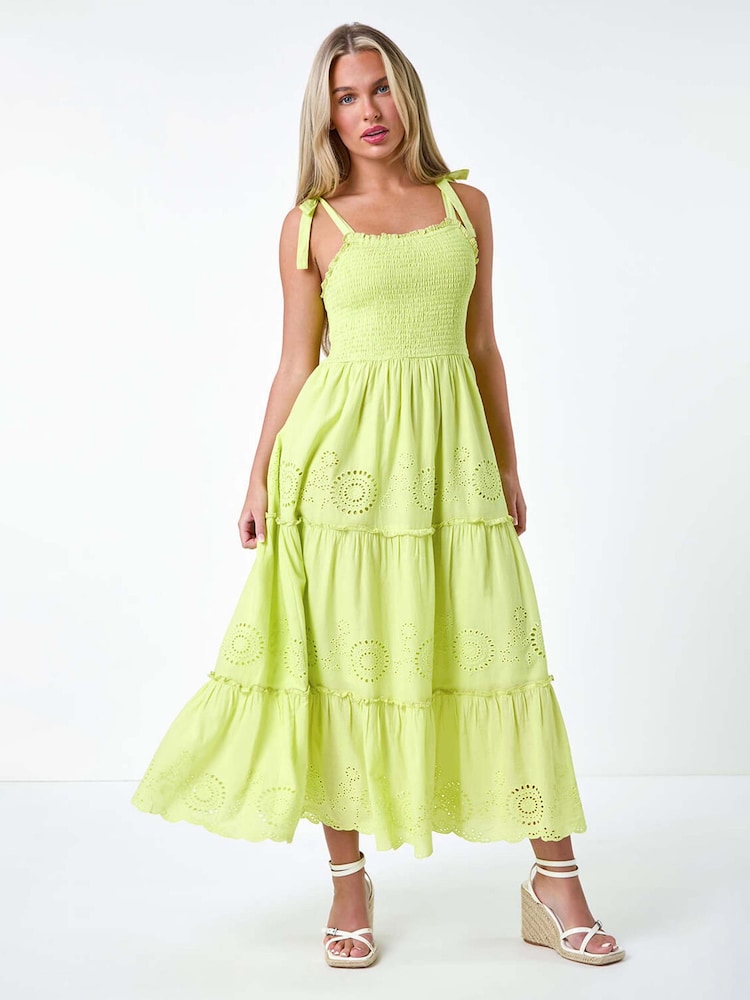 Roman Yellow 100% Cotton Broderie Tiered Maxi Dress - Image 2 of 5