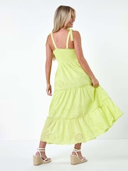 Roman Yellow 100% Cotton Broderie Tiered Maxi Dress - Image 3 of 5