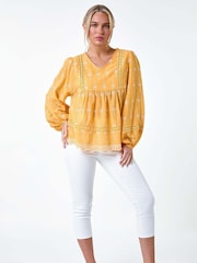 Roman Orange Embroidered 100% Cotton Smock Top - Image 2 of 5