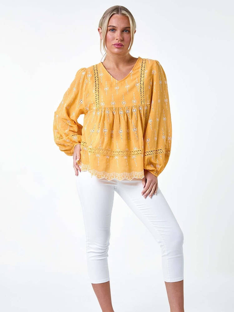 Roman Orange Embroidered 100% Cotton Smock Top - Image 2 of 5