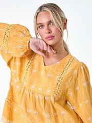 Roman Orange Embroidered 100% Cotton Smock Top - Image 4 of 5