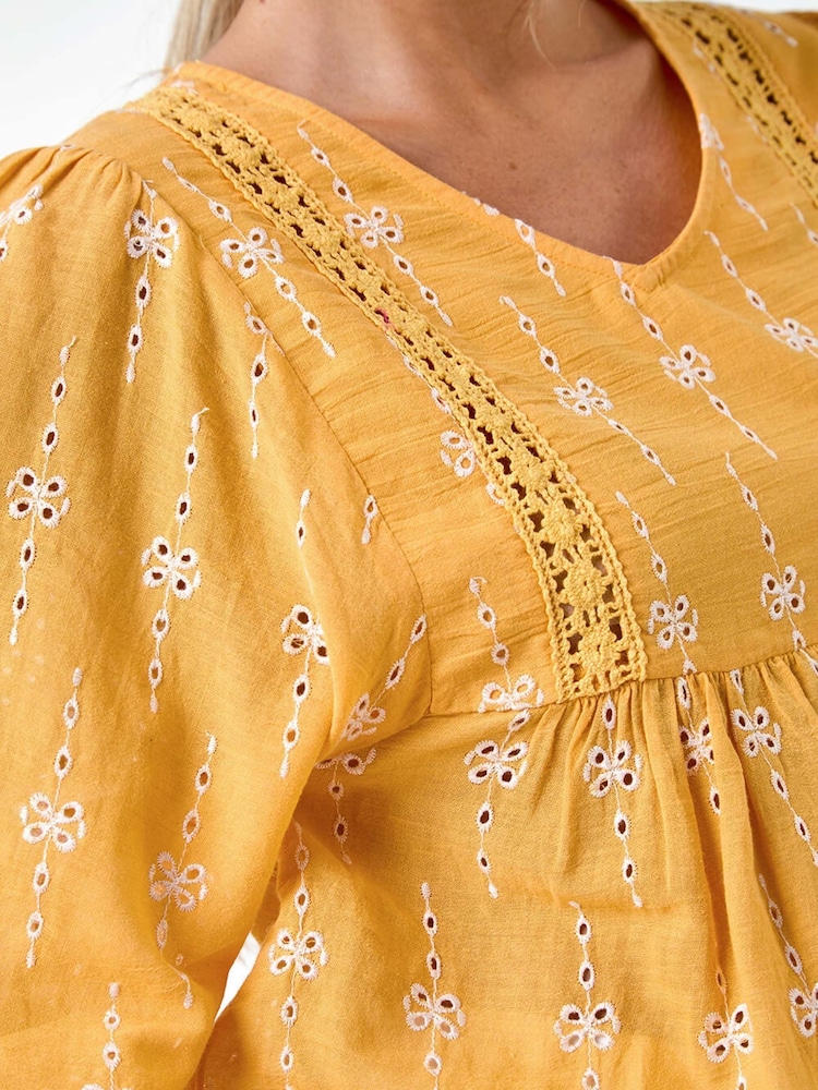 Roman Orange Embroidered 100% Cotton Smock Top - Image 5 of 5