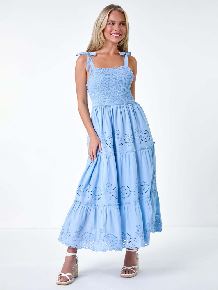 Albastru - Roman 100% Bumbac Broderie Tiered Rochie lungă - Imaginea 2 din 5 Albastru - Roman 100% Bumbac Broderie Tiered Rochie lungă - Imaginea 2 din 5