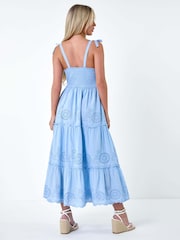 Albastru - Roman 100% Bumbac Broderie Tiered Rochie lungă - Imaginea 3 din 5