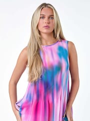 Roman Blue Abstract Pleated Vest Top - Image 1 of 5