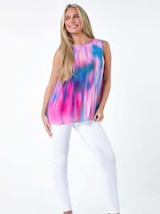 Roman Blue Abstract Pleated Vest Top - Image 2 of 5