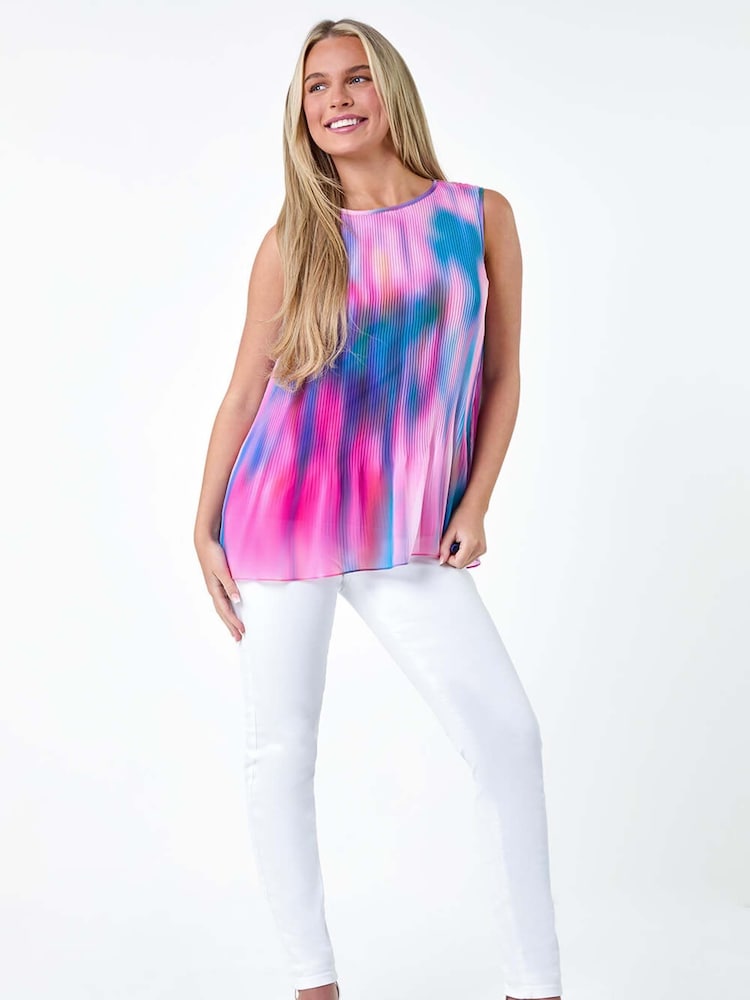 Roman Blue Abstract Pleated Vest Top - Image 2 of 5