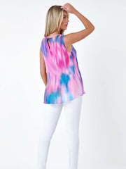 Roman Blue Abstract Pleated Vest Top - Image 3 of 5