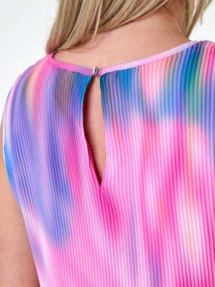 Roman Blue Abstract Pleated Vest Top - Image 5 of 5